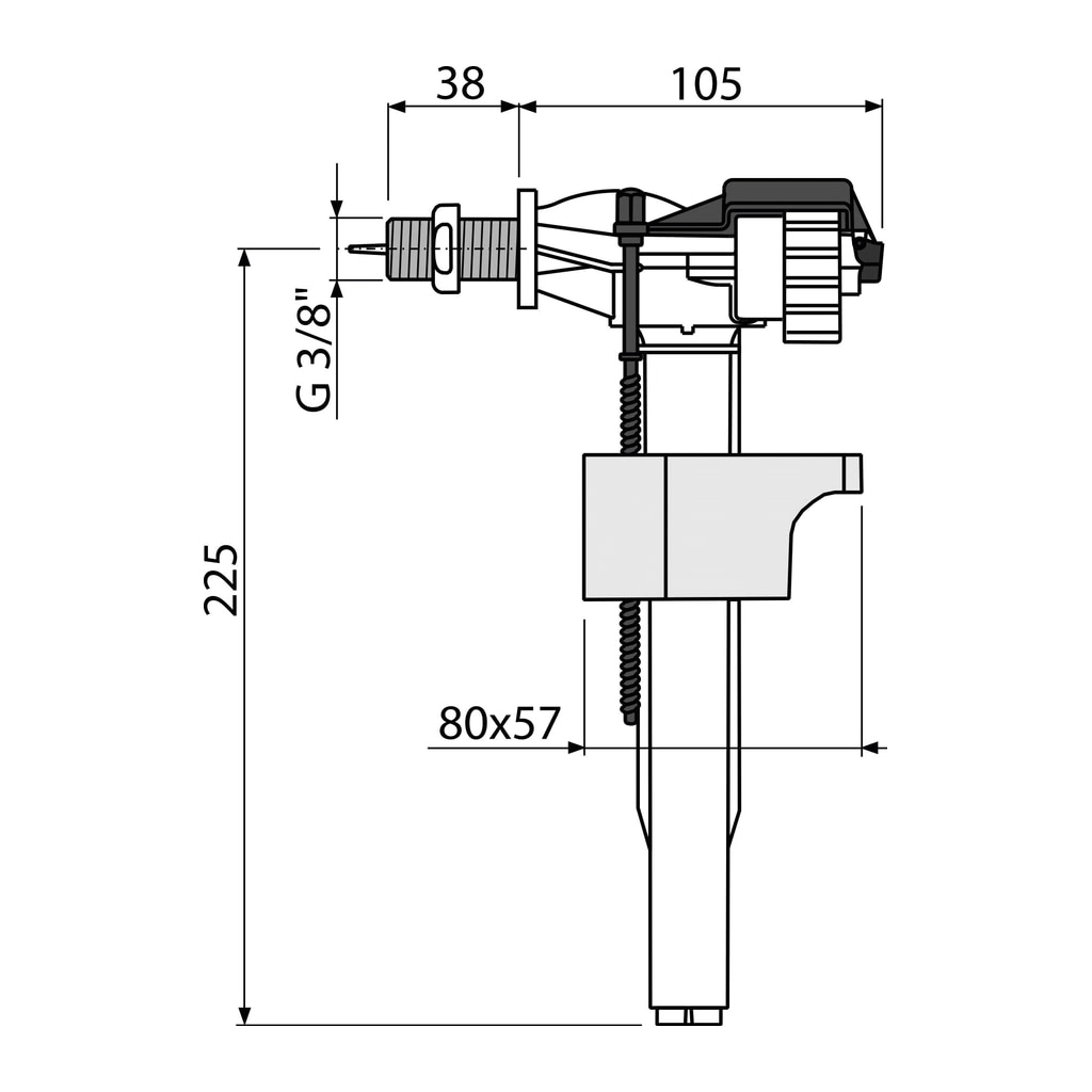 Alcaplast A16-3/8" - Napúšťací ventil bočný kovový závit pre keramické nádržky