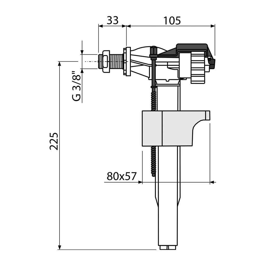 Alcaplast A16M-3/8" - Napúšťací ventil bočný kovový závit pre plastové nádržky a predstenové inštalačné systémy