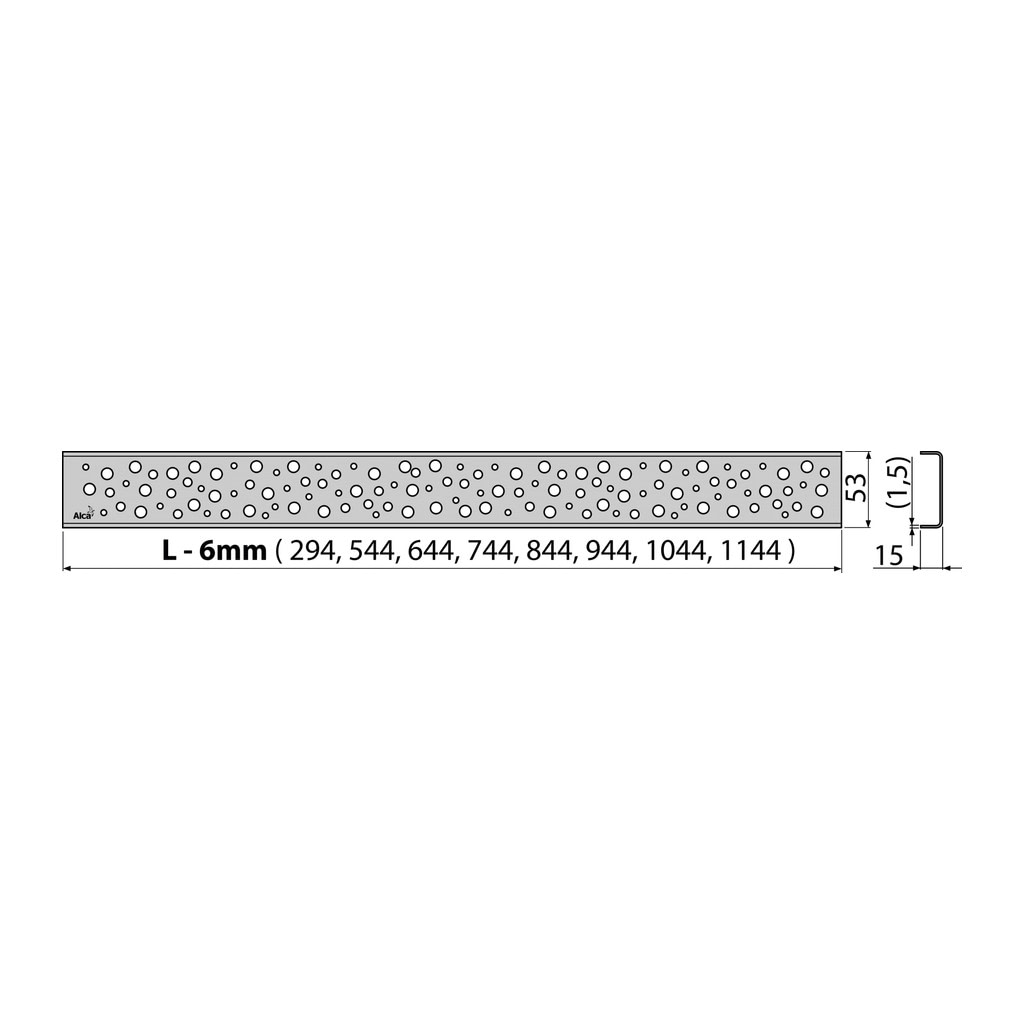 AlcaPlast BUBLE-1150M - Rošt pre líniový podlahový žľab, nerez-mat
