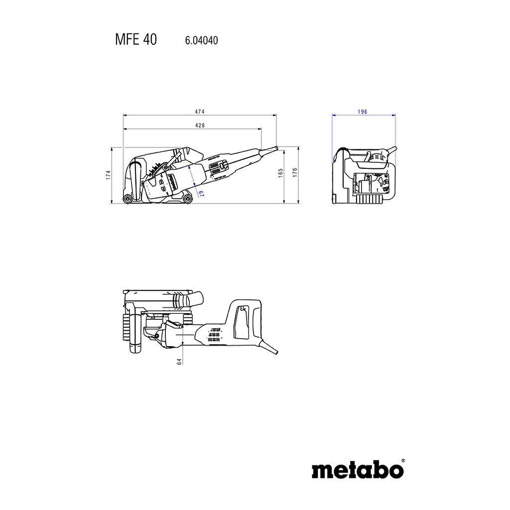 Metabo 604040900 - MFE 40 - Drážkovacia fréza do muriva, Kufor z umelej hmoty, s 20 mm diamantovým frézovacím kotúčom, univerzálny