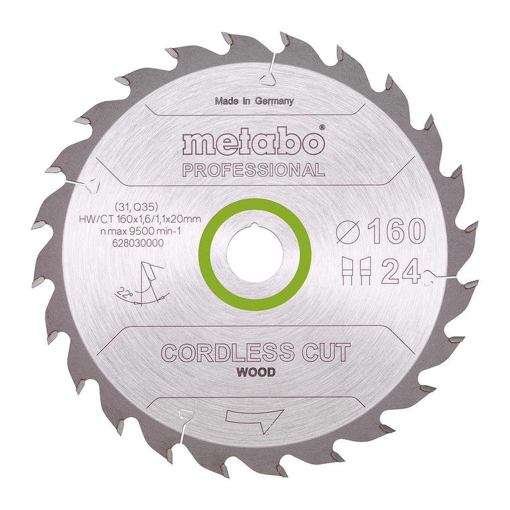 Metabo 628030000 - Pílový list „cordless cut wood - professional“, 160x20 (16), Z24 WZ 22°