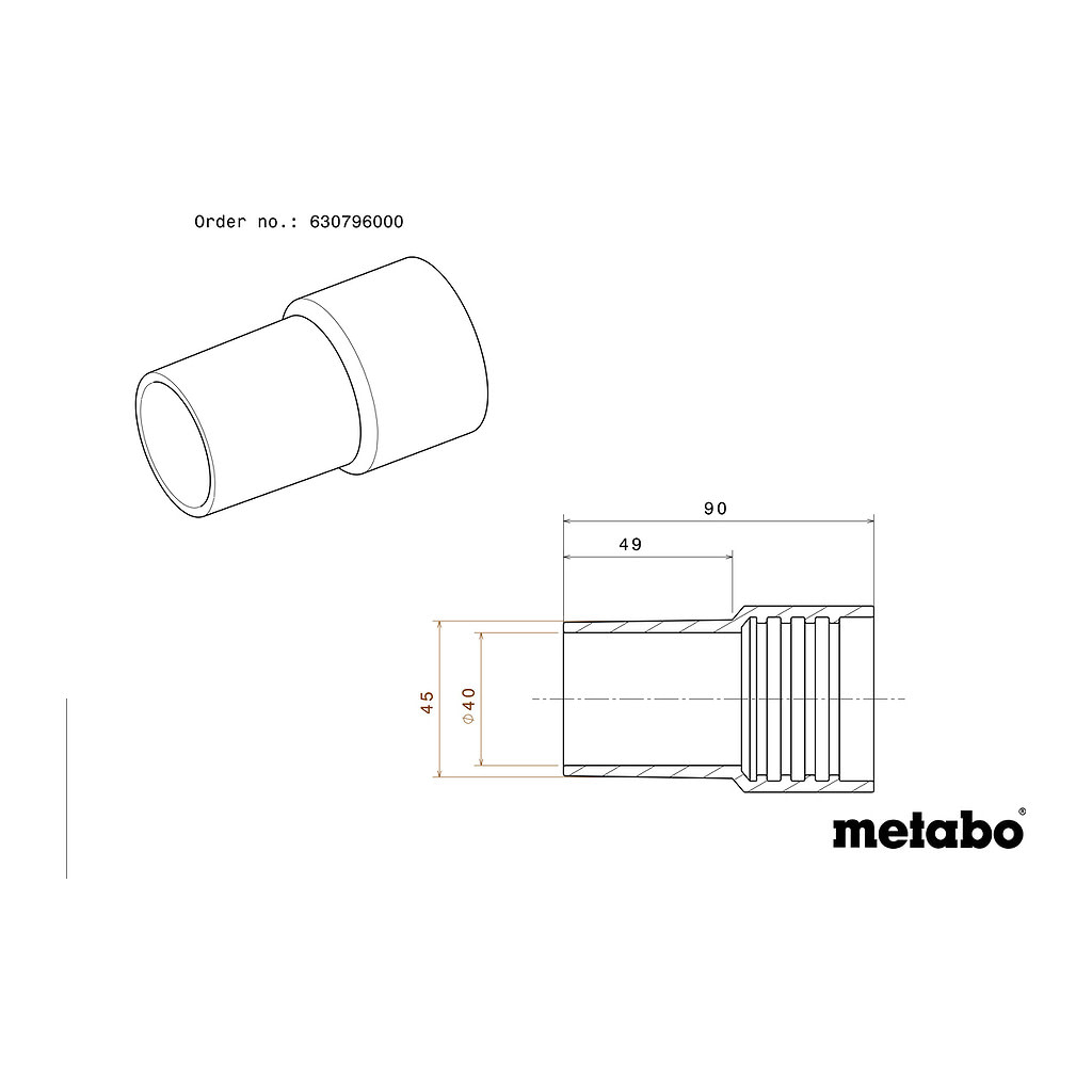 Metabo 630796000 - Prípojná objímka vnútorný Ø 40 mm/vonkajší Ø 45 mm