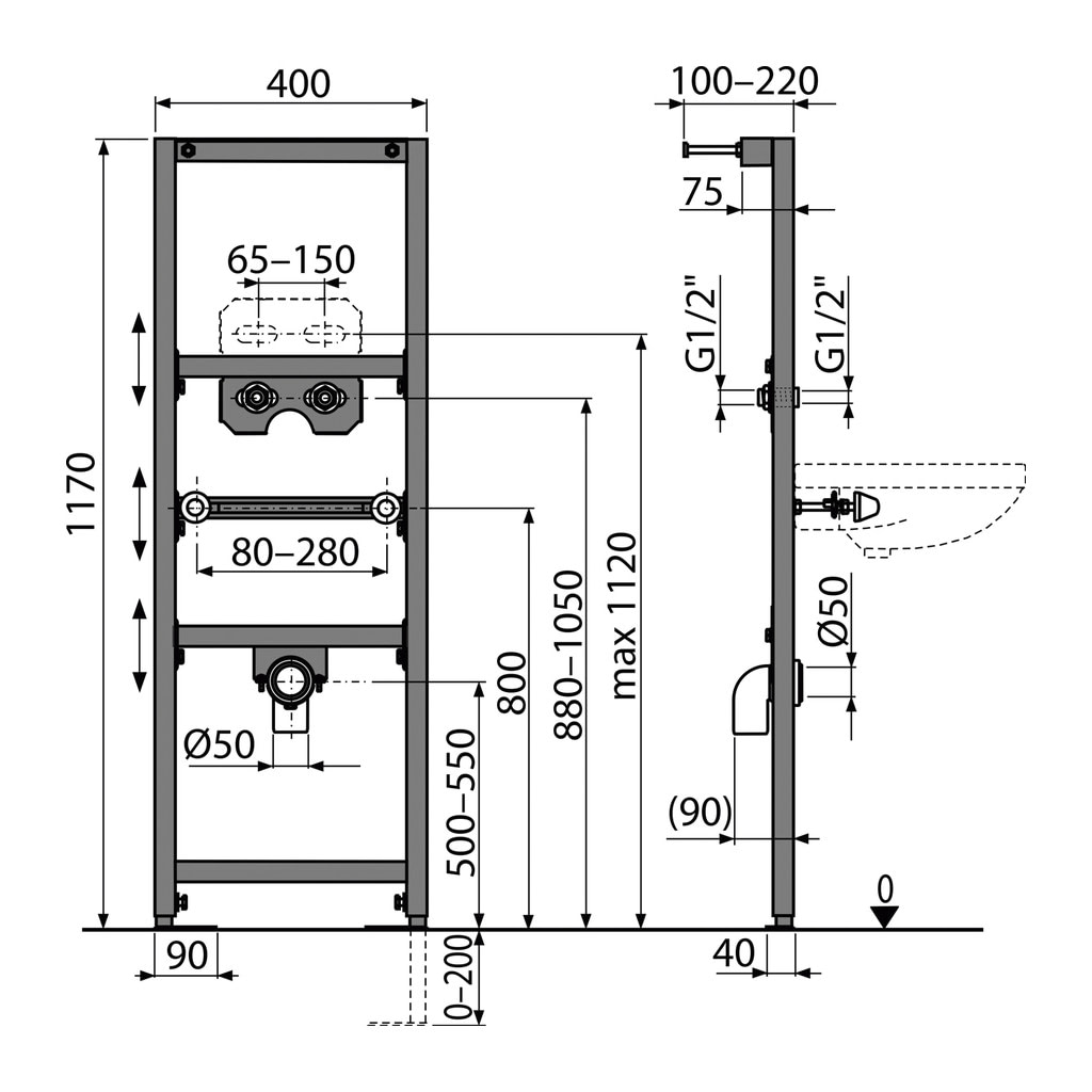 AlcaPlast A104A/1200 - Montážny rám pre umývadlo a batériu