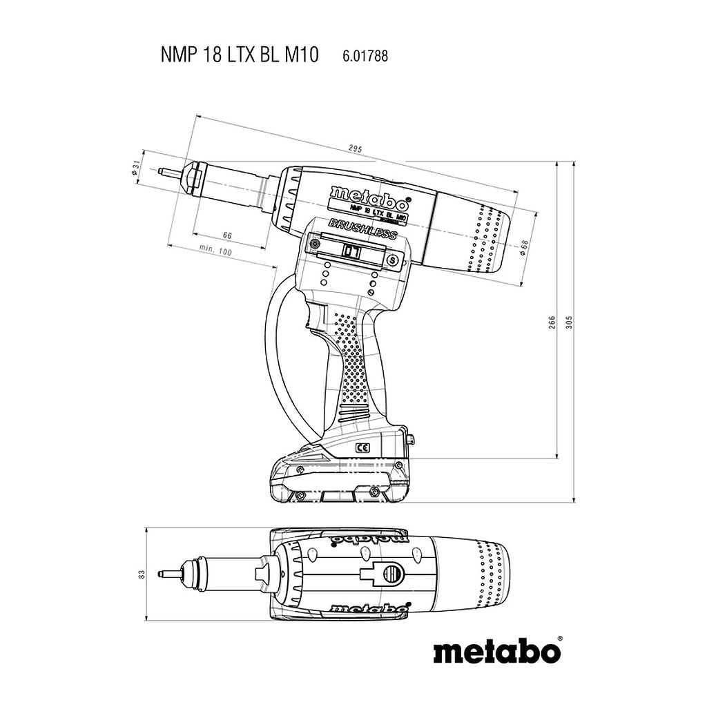 Metabo 601788850 - NMP 18 LTX BL M10 - AKU nitovacia pištoľ, 18V, Kartón