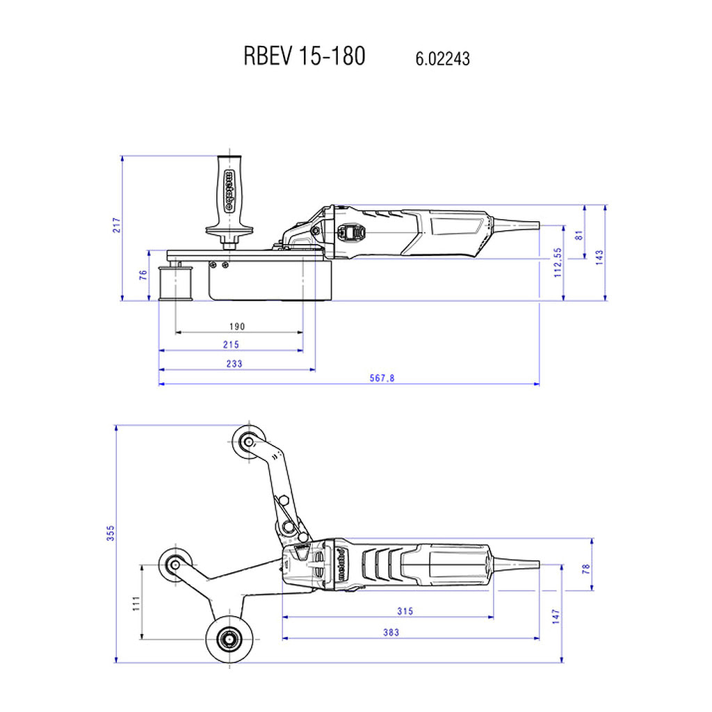 Metabo 602243500 - RBE 15-180 Set - Pásová brúska na rúry, Nosná skrinka z oceľového plechu