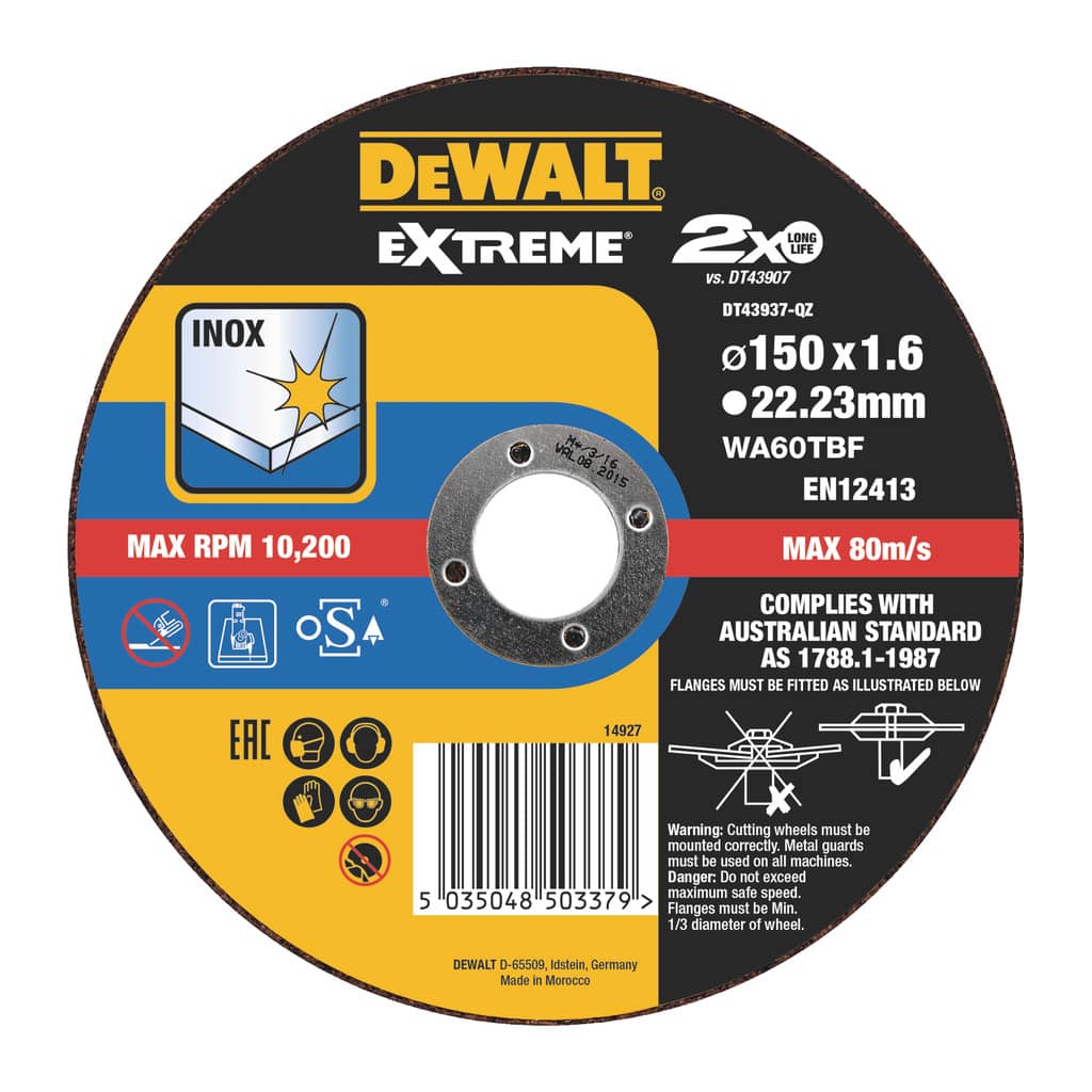 DeWalt DT43937 - Rezný kotúč EXTREME® na antikorovú oceľ, 150x22,2x1,6mm, Typ 1 – plochý