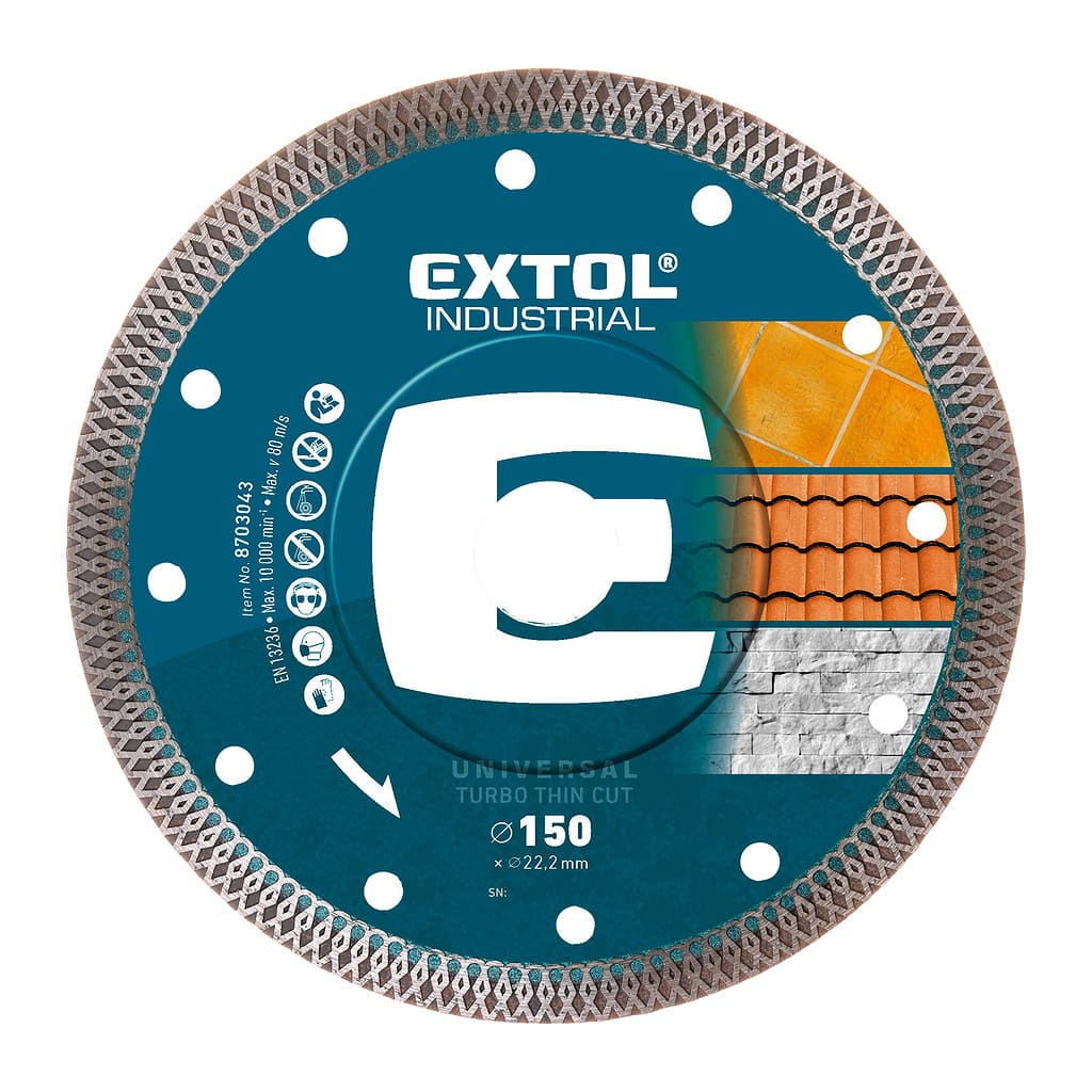 Extol Industrial 8703043 – Kotúč rezný diamantový Turbo Thin Cut, 150mm, suché a mokré rezanie