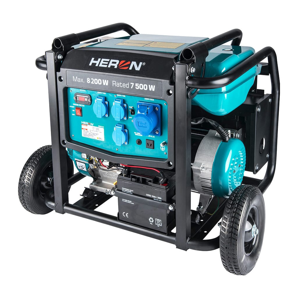 Heron 8896145 – Elektrocentrála rámová benzínová 1F, 8,2kW, podvozok, elektrický štart