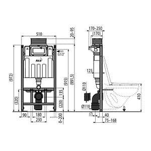 AlcaPlast AM118/1000 - Predstenový inštalačný systém pre suchú inštaláciu (do sádrokartónu) s ovládaním zhora alebo spredu