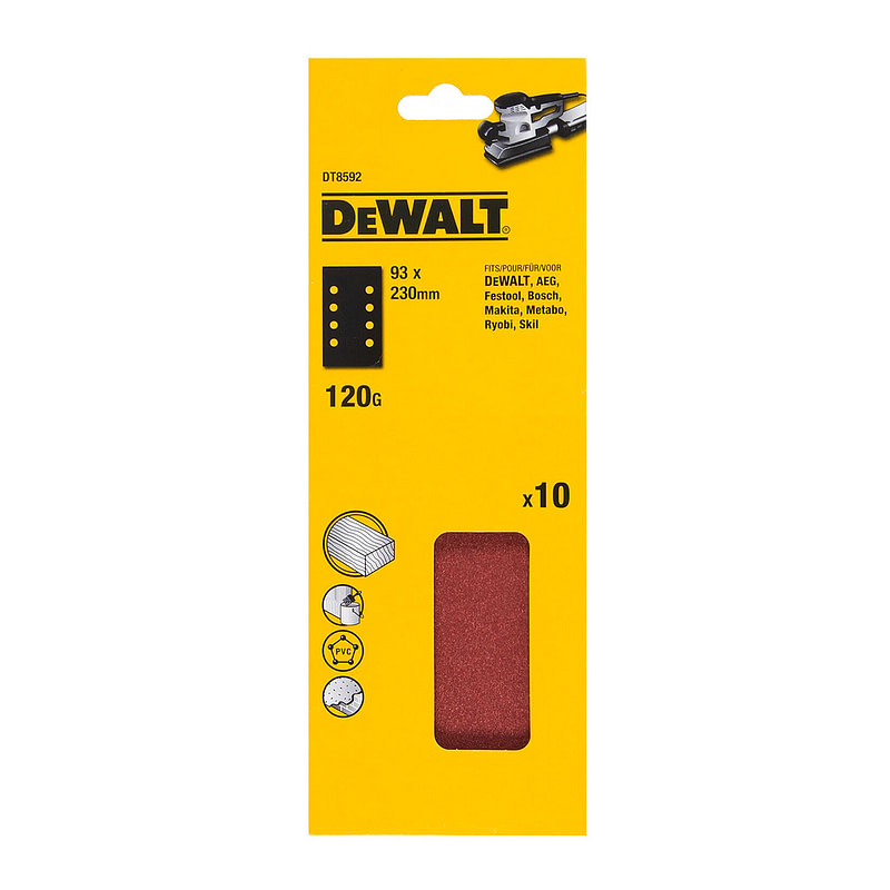 DeWalt DT8592 - Brúsny papier - dierovaný, P120, 230x93mm, 10ks