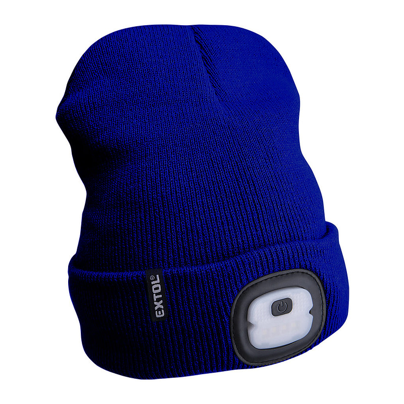 Extol Light 43454 - Čiapka modrá s čelovým svetlom, LED 4x25lm, 250mAh Li-ion, nabíjanie cez USB
