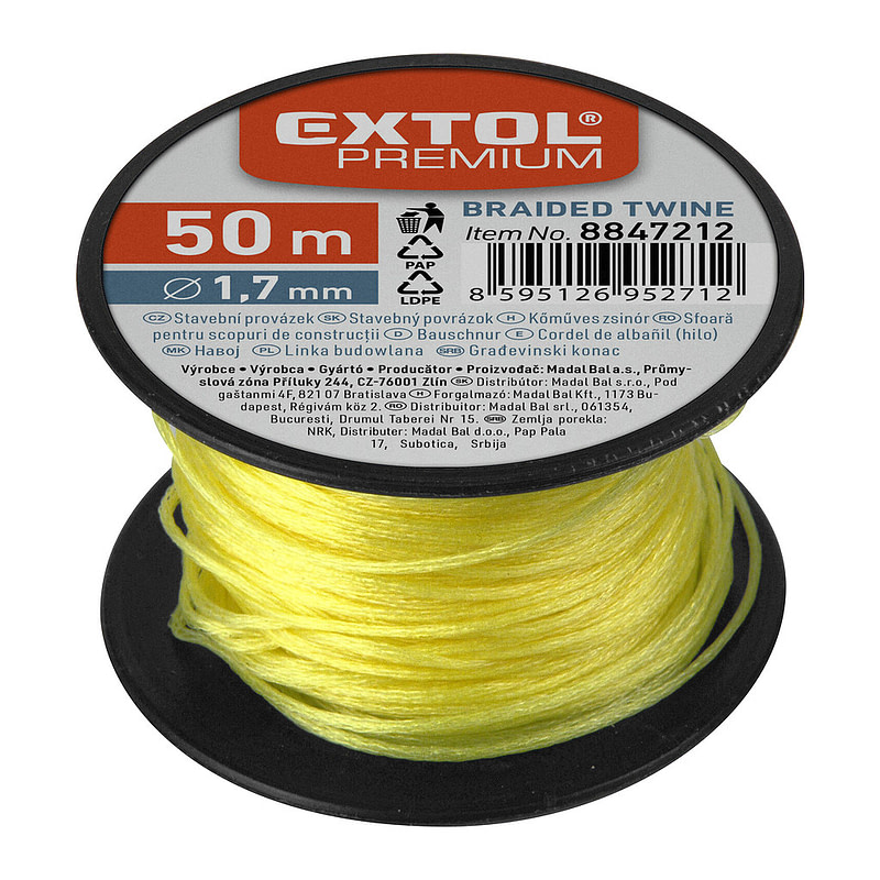 Extol Premium 8847212 - Šnúra murárska, cievka, dĺžka 50m, Ø1,7mm, žltá