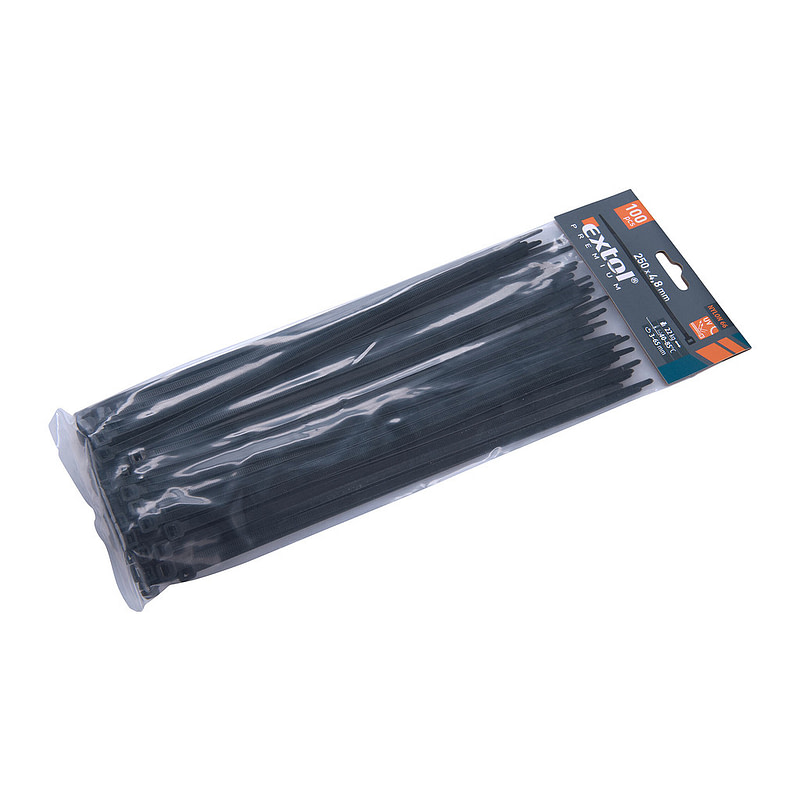 Extol Premium 8856160 - Pásky sťahovacie čierne, 4,8x250mm, 100ks, Ø65mm, 22kg