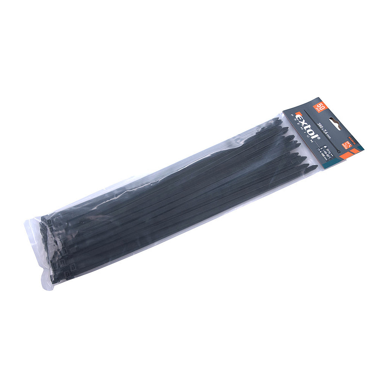 Extol Premium 8856170 - Pásky sťahovacie čierne, 7,6x380mm, 50ks, Ø100mm, 55kg