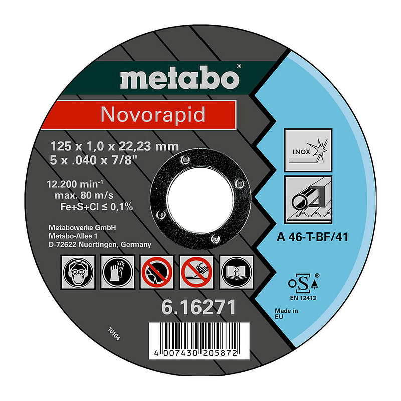 Metabo 616271000 - Novorapid 125 x 1,0 x 22,23 Inox, TF 41