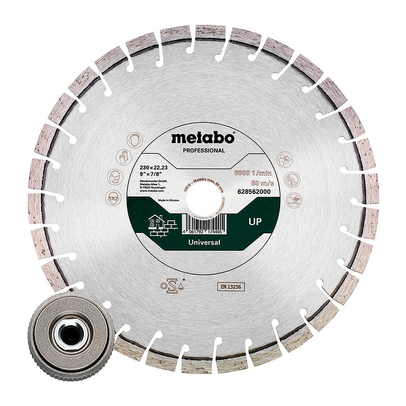 Metabo 628583000 - Sada: 1x diamantový rezný kotúč 230 x 22,23 mm, „UP“ + 1x rýchloupínacia matica M 14
