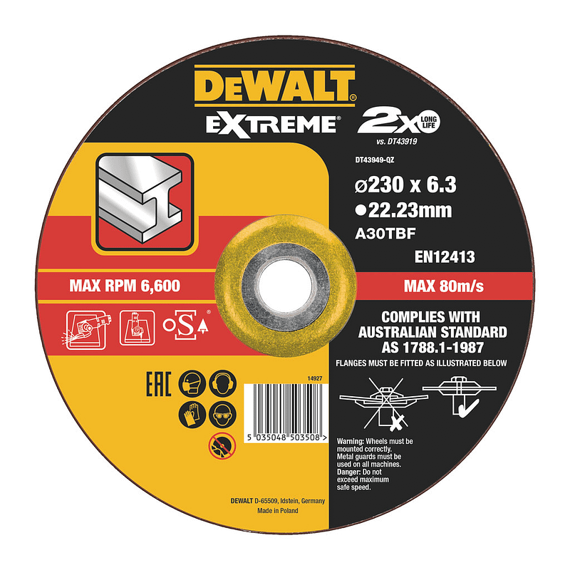 DeWalt DT43949 - Brúsny kotúč EXTREME® na kov, 230x22,2x6,0mm, Typ 27 – vypuklý