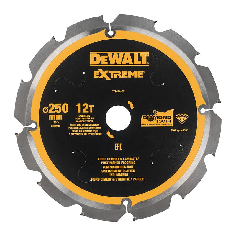 DeWalt DT1474 - Pílový kotúč EXTREME na cementovláknité a laminátové dosky, 250x30mm, 12 zubov