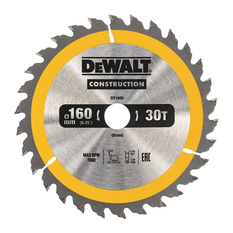 DeWalt DT1932 - Pílový kotúč CONSTRUCTION pre AKU píly na drevo s klincami, 160x20mm, 30 zubov