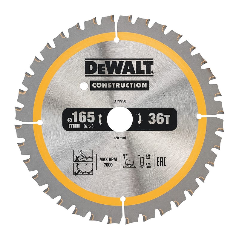 DeWalt DT1950 - Pílový kotúč CONSTRUCTION pre AKU píly na drevo s klincami, 165x20mm, 40 zubov