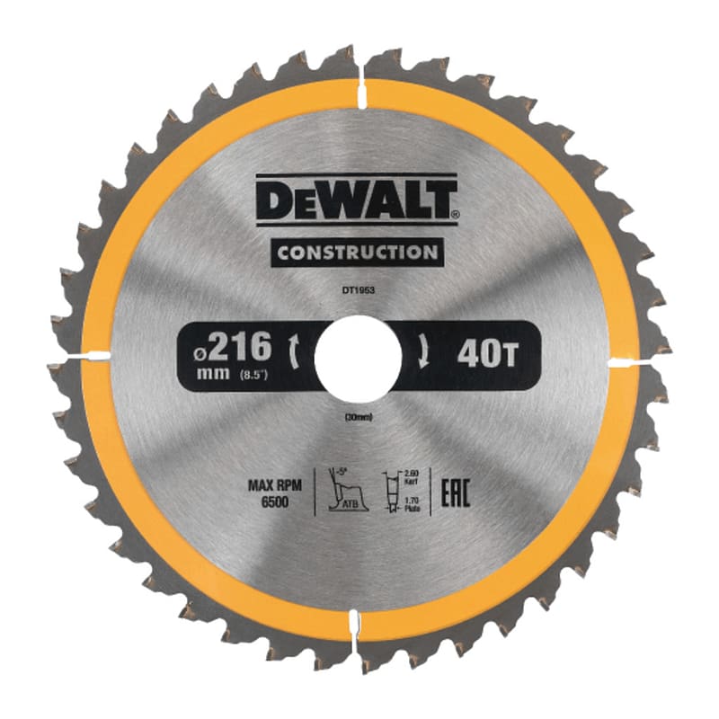 DeWalt DT1953 - Pílový kotúč CONSTRUCTION na drevo s klincami, 216x30mm, 40 zubov