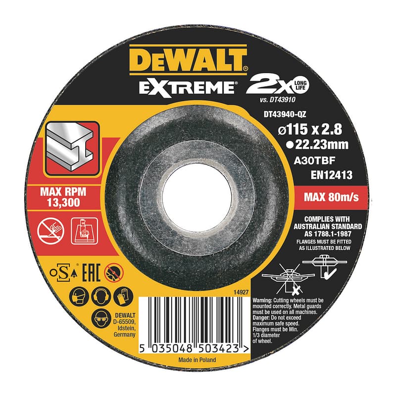 DeWalt DT43940 - Rezný kotúč EXTREME® 115x22,2x3mm, Typ 1 - vypuklý