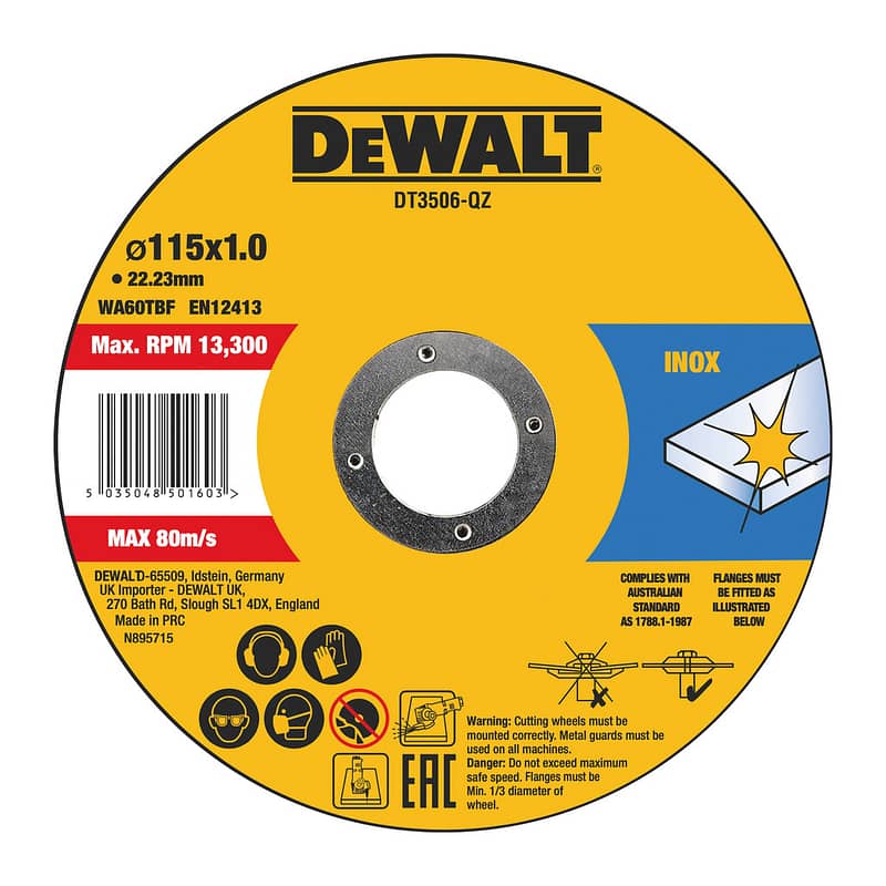 DeWalt DT3506 - Sada rezných kotúčov na nerez 115x1,2mm, 10ks