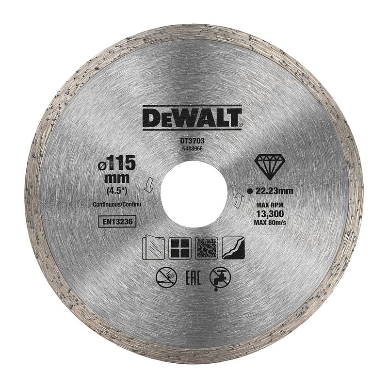 DeWalt DT3703 - Diamantový rezný kotúč s celistvým obvodom, 115x22,2mm, na suché rezanie keramiky, daždíc