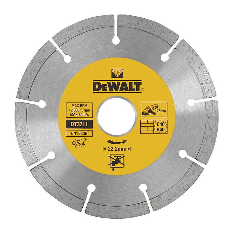 DeWalt DT3711 - Diamantový rezný kotúč so segmentovaným obvodom, 125x22,2mm, na suché rezanie betónu a tehál