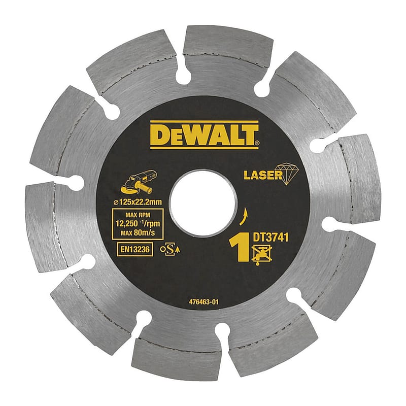 DeWalt DT3741 - Laserom zváraný diamantový rezný kotúč pre stavebné materiály a betón, 125x22,2mm - suché rezanie