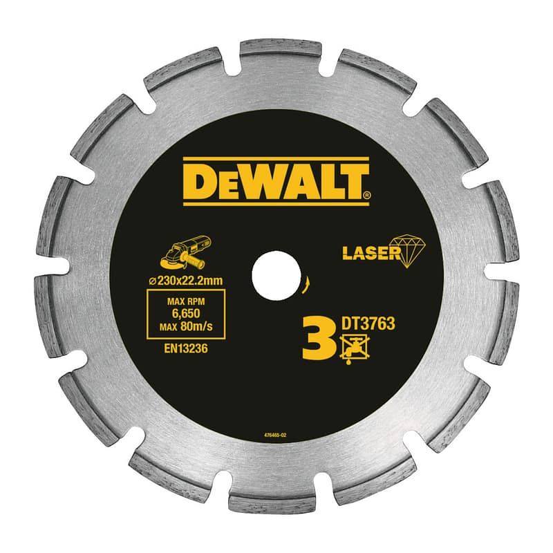 DeWalt DT3763 - Laserom zváraný diamantový rezný kotúč, pre tvrdé materiály a žulu, 230x22,2mm - suché rezanie