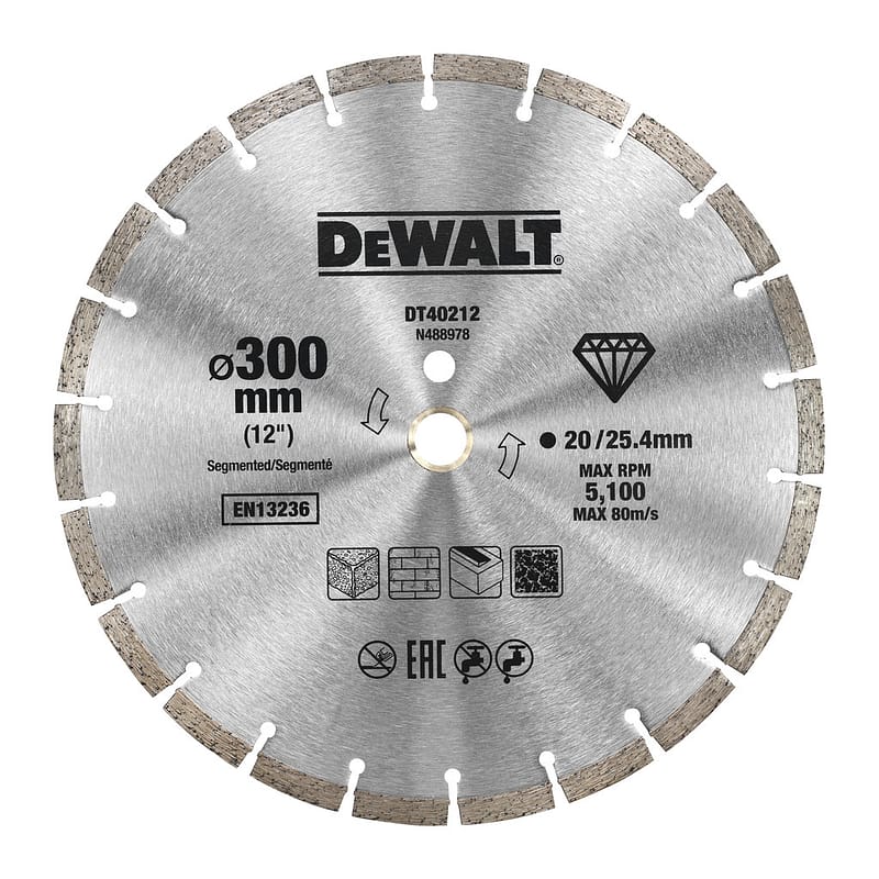 DeWalt DT40212 - Diamantový rezný kotúč so segmentovaným obvodom, 300x25,4mm, na suché rezanie