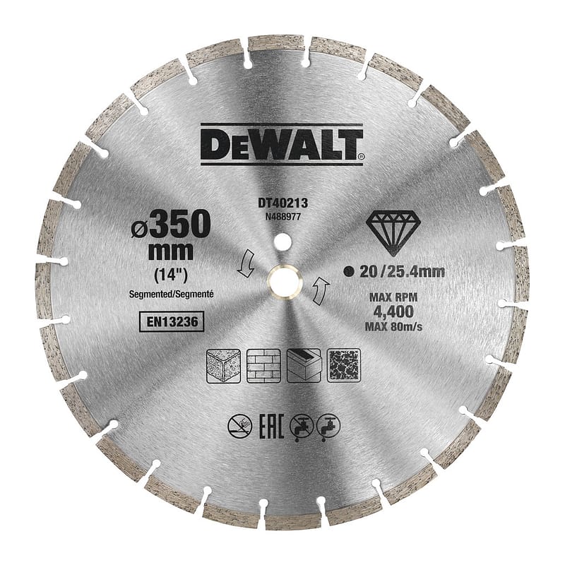 DeWalt DT40213 - Diamantový rezný kotúč so segmentovaným obvodom, 350x25,4mm, na suché rezanie