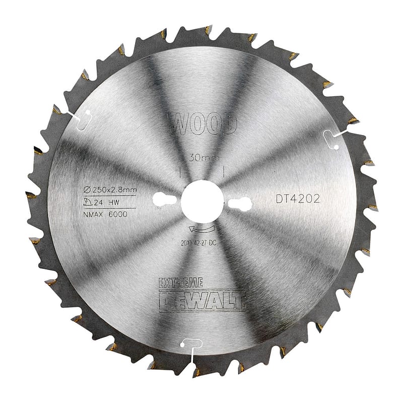 DeWalt DT4202 - Pílový kotúč EXTREME® pre píly s radiálnym ramenom na drevo, 250x30mm, 24 zubov, FT/DL 10°