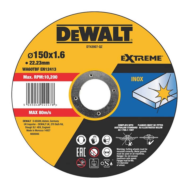 DeWalt DT43907 - Rezný kotúč HIGH PERFORMANCE na antikorovú oceľ, 150x22,2x1,6mm, Typ 1 - plochý