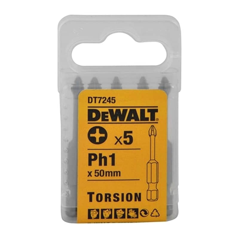 DeWalt DT7245 - Torsion bity s krížovou drážkou Phillips Ph1, 50mm, 5ks