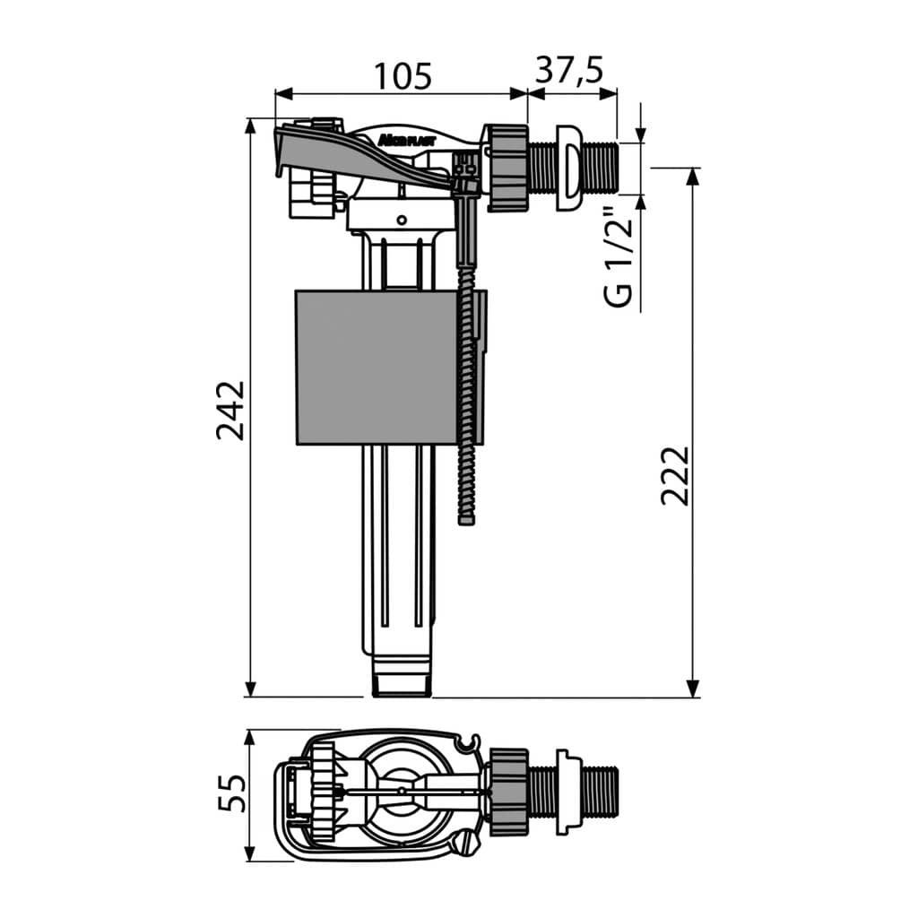 AlcaPlast A160-1/2" - Napúšťací ventil bočný kovový závit pre keramické nádržky