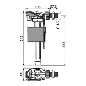 AlcaPlast A160-1/2" - Napúšťací ventil bočný kovový závit pre keramické nádržky