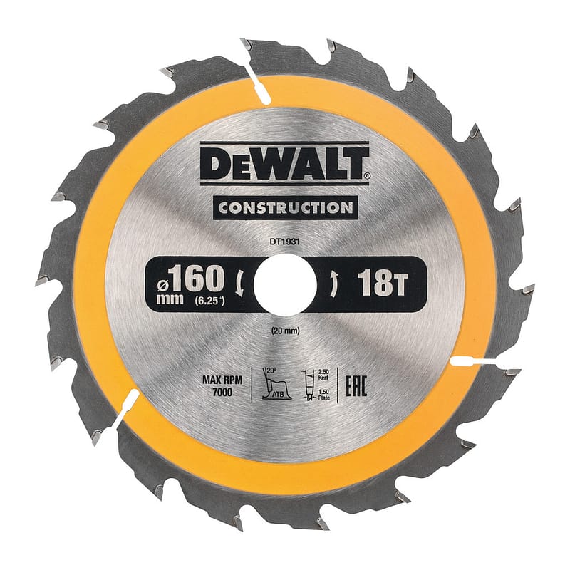 DeWalt DT1931 - Pílový kotúč CONSTRUCTION na drevo s klincami, 160x20mm, 18 zubov