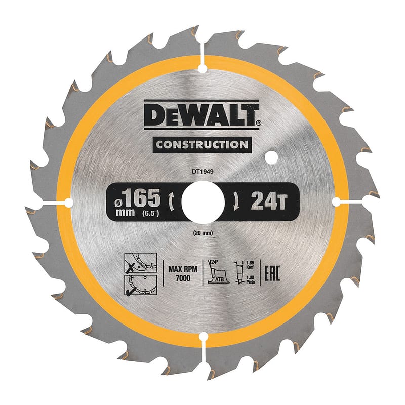 DeWalt DT1949 - Pílový kotúč CONSTRUCTION pre AKU píly na drevo s klincami, 165x20mm, 24 zubov