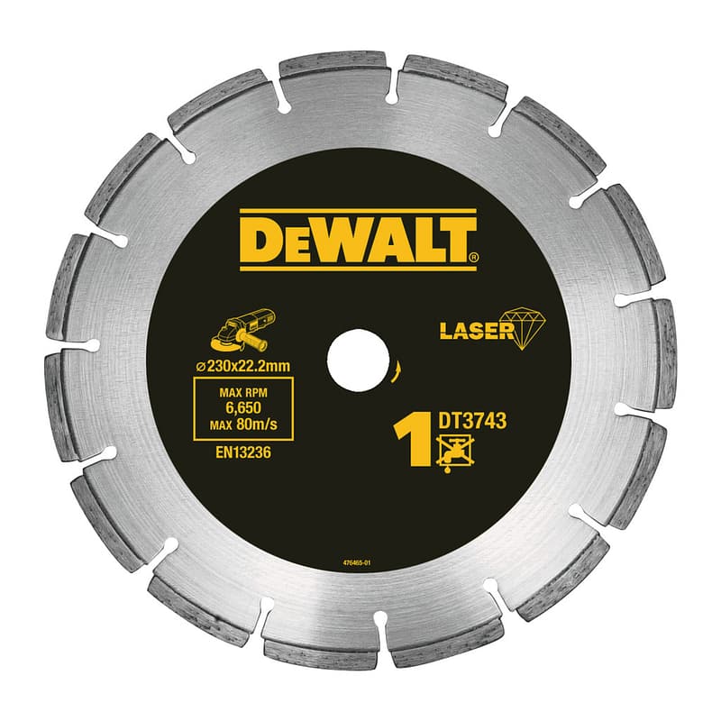 DeWalt DT3743 - Laserom zváraný diamantový rezný kotúč pre stavebné materiály a betón, 230x22,2mm - suché rezanie
