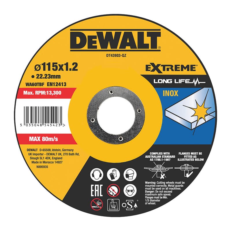 DeWalt DT43903 - Rezný kotúč HIGH PERFORMANCE na antikorovú oceľ, 115x22,2x1,2mm, Typ 1 - plochý